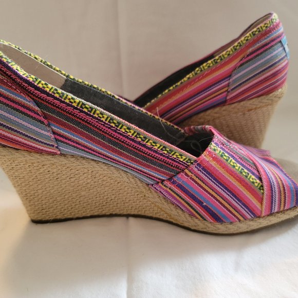 Toms Espadrilles - Pink Multi-Color Wedge Sandal - Picture 2 of 6